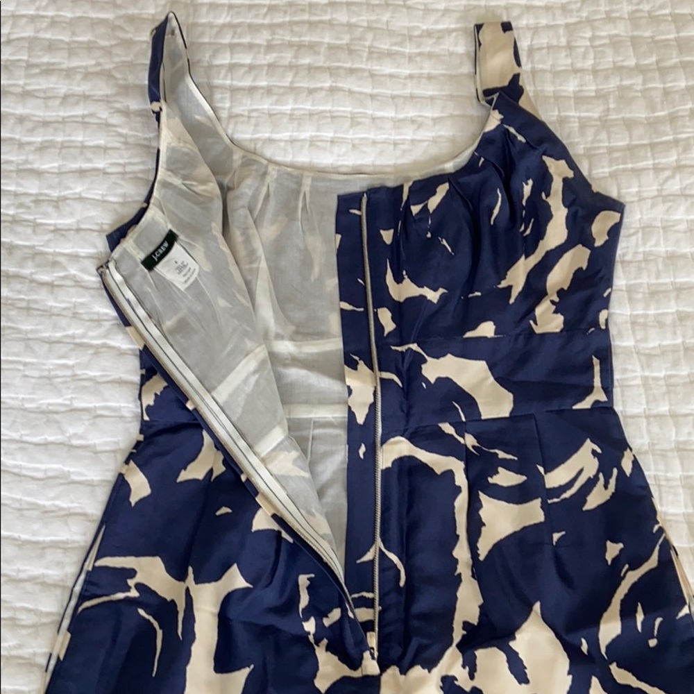 J. Crew Sz. 2 Silk Navy/Tan Print Dress - Picture 7 of 8